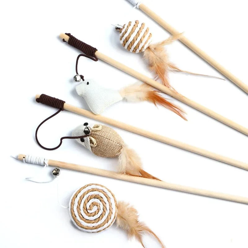 1PC Teaser Feder Spielzeug Kätzchen Lustige Bunte Stange Katze Zauberstab Spielzeug Holz Haustier Katze Spielzeug Interaktive Stick Haustier Katze liefert
