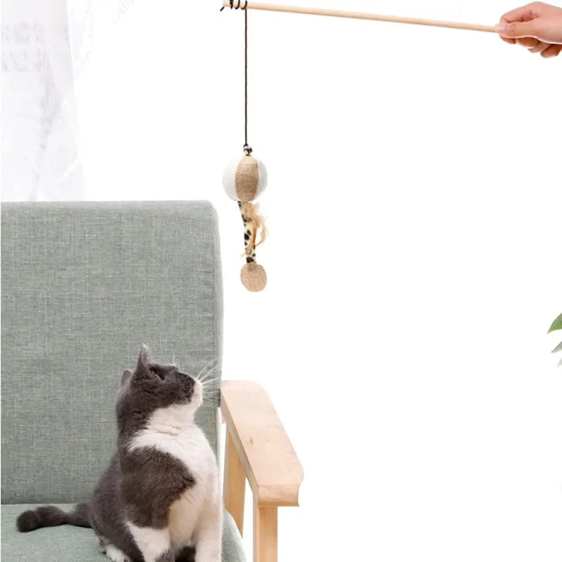 1PC Teaser Feder Spielzeug Kätzchen Lustige Bunte Stange Katze Zauberstab Spielzeug Holz Haustier Katze Spielzeug Interaktive Stick Haustier Katze liefert