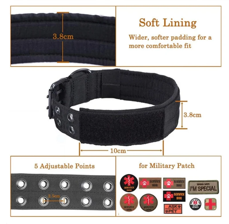 Verstellbares Hundehalsband, klassisch, reflektierend, für Training, Militär-Hundehalsband, Nylon, strapazierfähig, taktisches Hundehalsband, Deutscher Schäferhund