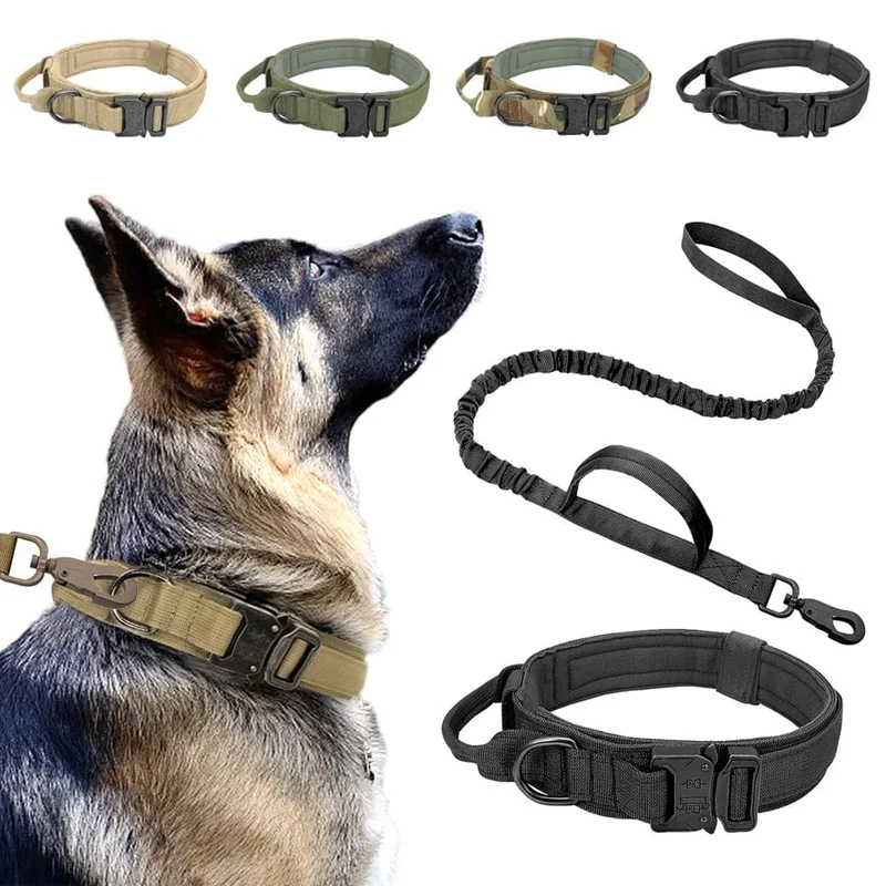 Taktisches Hundehalsband, Militär, verstellbar, robuste Nylon-Leine für mittelgroße und große Spaziergänge, Training, Haustier-Zubehör, abreißbare Leine, Seil
