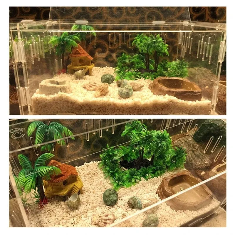 Aquariumpflanzen, künstliche Aquariendekorationen aus Kunststoff, Wasserpflanzen, grünes Unterwassergras, Kokospalmen mit Sockel