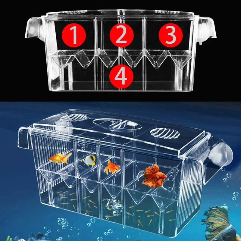 Aquarium-Zucht-Inkubator-Isolationsbox, doppelschichtig, 4 Räume, transparentes Acryl, selbstschwimmende Fischbrüterei-Box, Fischtank