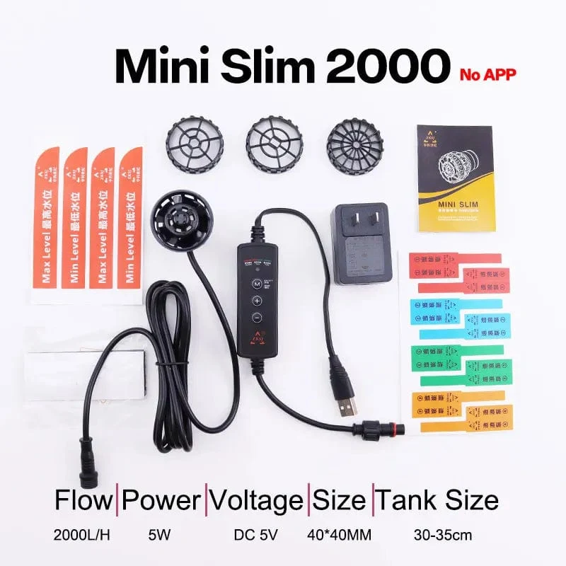 ZKSJ Dritte Generation Mini Slim 2000 Mini-Aquarium-Wellenmacher-Umwälzpumpe, 3 Wellenmuster, kein Steuerprogramm