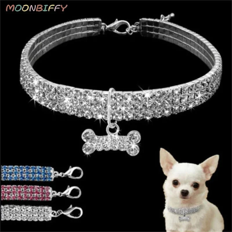Hundehalsband Strass Schmuck Chihuahua Kristall Schmuck verstellbar gravierter Text Hundehalsband