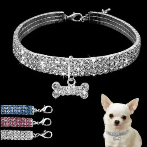 Hundehalsband Strass Schmuck Chihuahua Kristall Schmuck verstellbar gravierter Text Hundehalsband
