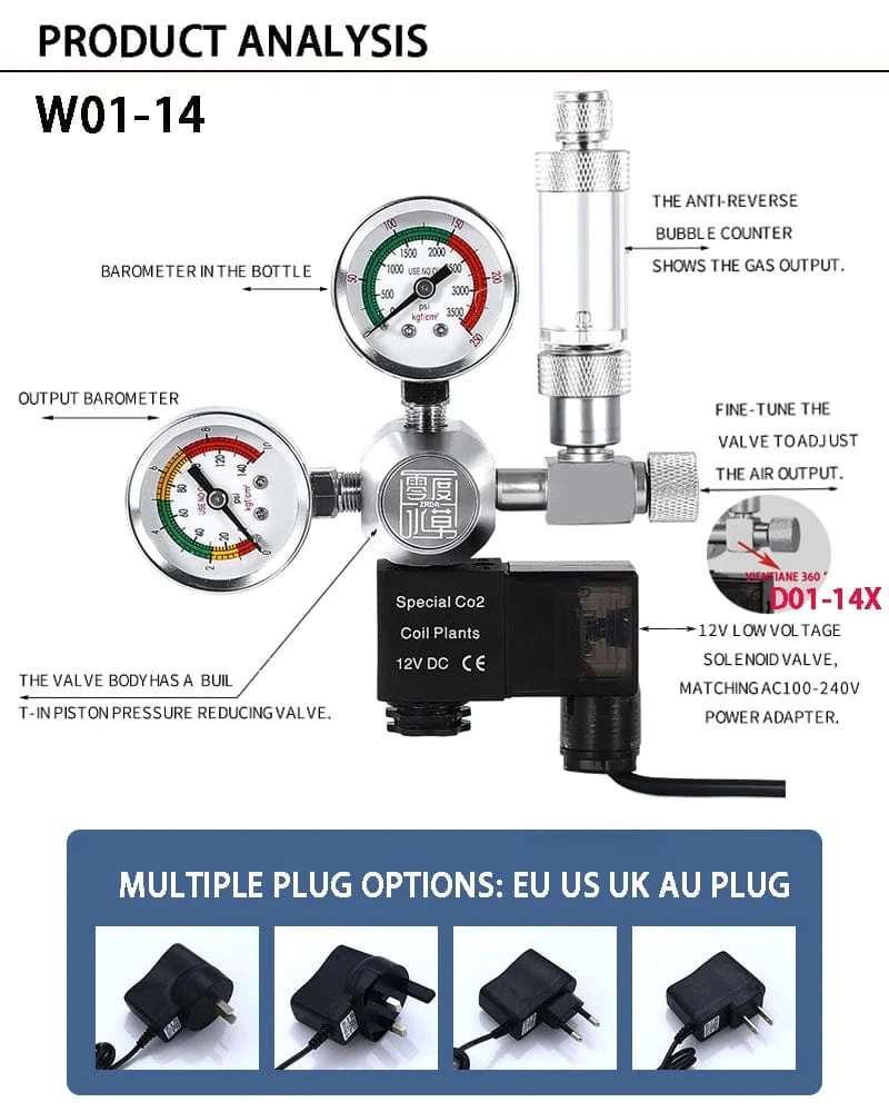 ZRDR DIY Aquarium CO2-Regler Magnetmagnet-Kit Rückschlagventil Aquarium-Zubehör CO2-Kontrollsystem Reaktor-Generator-Set