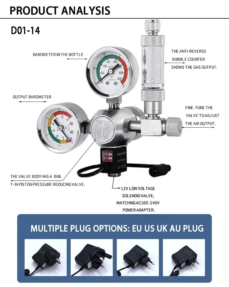 ZRDR DIY Aquarium CO2-Regler Magnetmagnet-Kit Rückschlagventil Aquarium-Zubehör CO2-Kontrollsystem Reaktor-Generator-Set