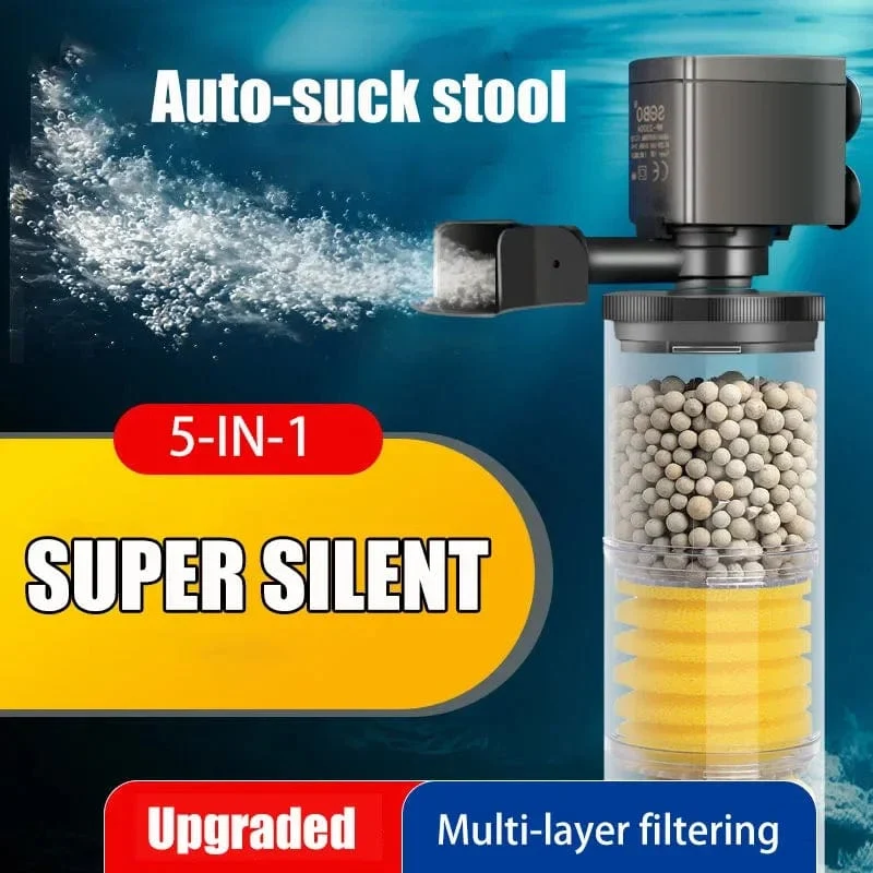 220V 5-IN-1 Silent Filter für Aquarium Schildkröte Aquarium Tauchwasserpumpe Schwammfilter Skimmer Wellen machen Zubehör