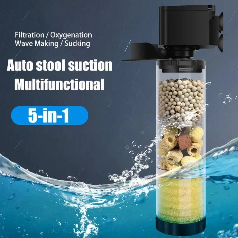 220V 5-IN-1 Silent Filter für Aquarium Schildkröte Aquarium Tauchwasserpumpe Schwammfilter Skimmer Wellen machen Zubehör