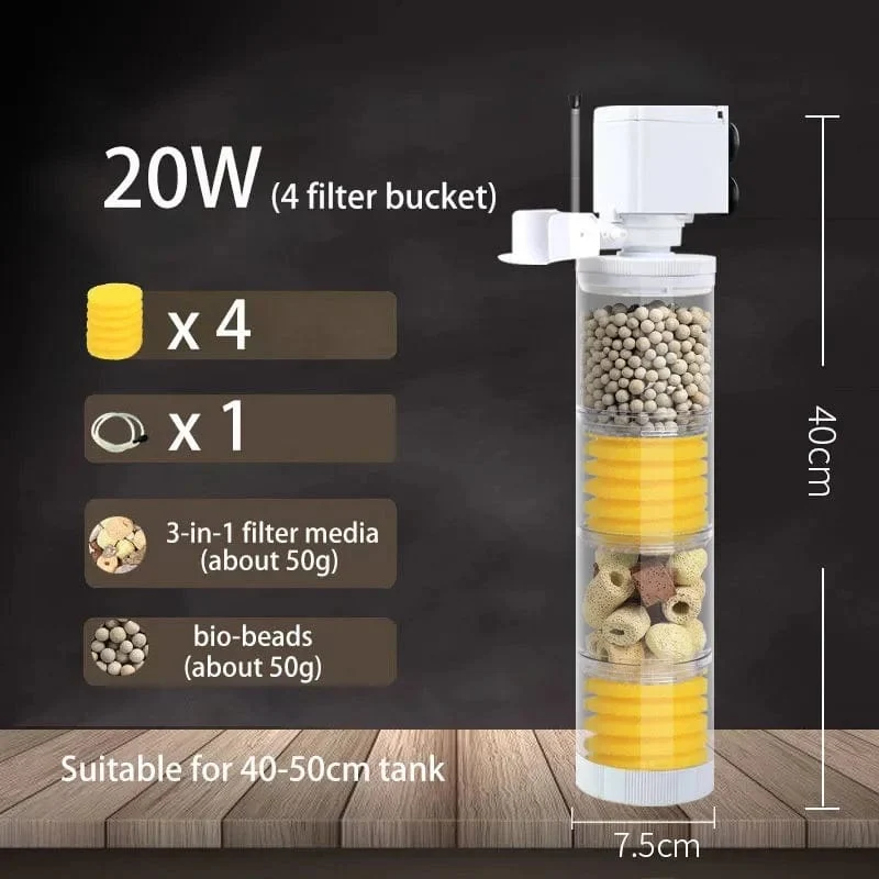 220V 5-IN-1 Silent Filter für Aquarium Schildkröte Aquarium Tauchwasserpumpe Schwammfilter Skimmer Wellen machen Zubehör