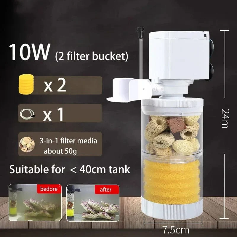 220V 5-IN-1 Silent Filter für Aquarium Schildkröte Aquarium Tauchwasserpumpe Schwammfilter Skimmer Wellen machen Zubehör