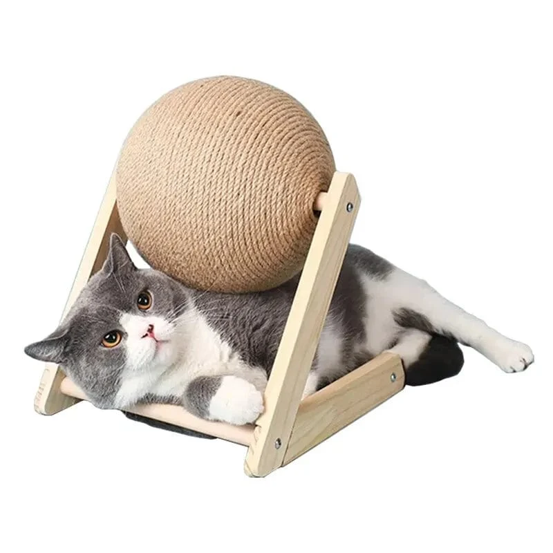 Katzenkratzbretter, Ballspielzeug, Sisal und Holz, stabiles Dreieck, Katzen, Indoor-Zubehör, robustes Kratzbrett, cooles Kratzbrett auf Ständer, Drehbar