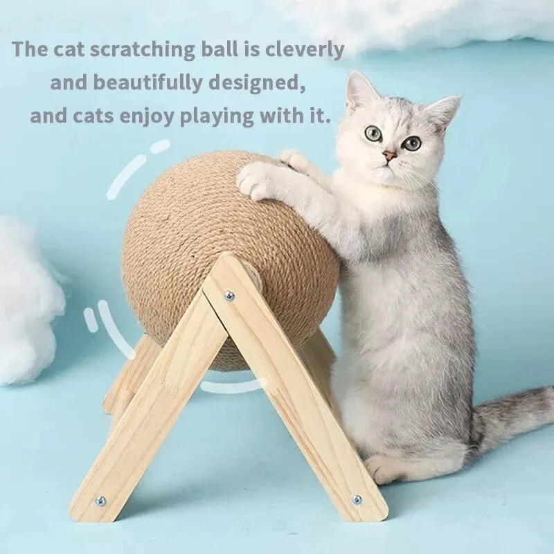 Katzenkratzbretter, Ballspielzeug, Sisal und Holz, stabiles Dreieck, Katzen, Indoor-Zubehör, robustes Kratzbrett, cooles Kratzbrett auf Ständer, Drehbar