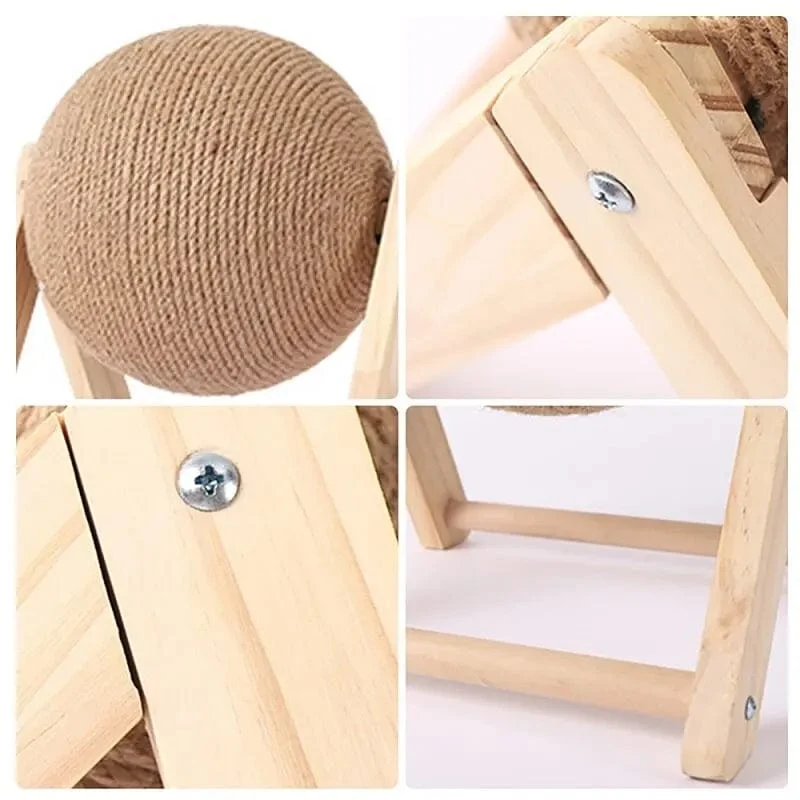 Katzenkratzbretter, Ballspielzeug, Sisal und Holz, stabiles Dreieck, Katzen, Indoor-Zubehör, robustes Kratzbrett, cooles Kratzbrett auf Ständer, Drehbar