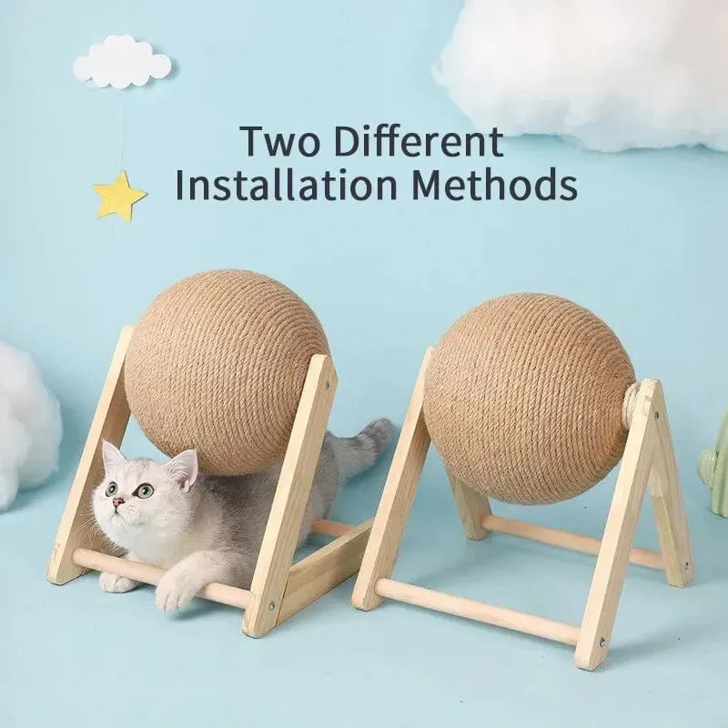 Katzenkratzbretter, Ballspielzeug, Sisal und Holz, stabiles Dreieck, Katzen, Indoor-Zubehör, robustes Kratzbrett, cooles Kratzbrett auf Ständer, Drehbar