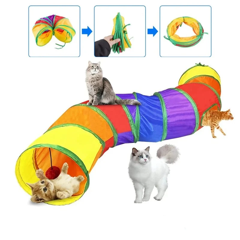 Zusammenklappbarer Katzen-Spieltunnel, Haustierspielzeug, anschließbarer Katzentunnel, Katzenröhrenspielzeug, faltbares Bohrloch, Kätzchen, buntes Haustierspielzeug