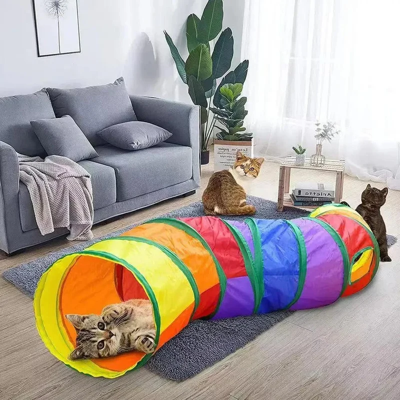 Zusammenklappbarer Katzen-Spieltunnel, Haustierspielzeug, anschließbarer Katzentunnel, Katzenröhrenspielzeug, faltbares Bohrloch, Kätzchen, buntes Haustierspielzeug