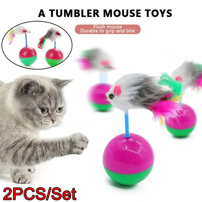 Katzenspielzeug für Haustiere, langlebig, bunte Federn, Mimi-Lieblingsfell, Mausbecher, Kätzchen, Katzenspielzeug, Spielbälle zum Fangen von Katzen, Zubehör, 2 Stück
