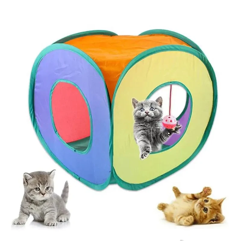 Lustige Katzentunnel im Inneren eines faltbaren Würfel-Katzenzelts, Kätzchenspielzeugzelthaus, interessantes Haustiertunnelspielzeug, Spieltraining für kleine Hunde