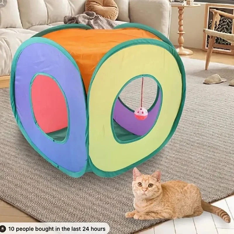 Lustige Katzentunnel im Inneren eines faltbaren Würfel-Katzenzelts, Kätzchenspielzeugzelthaus, interessantes Haustiertunnelspielzeug, Spieltraining für kleine Hunde