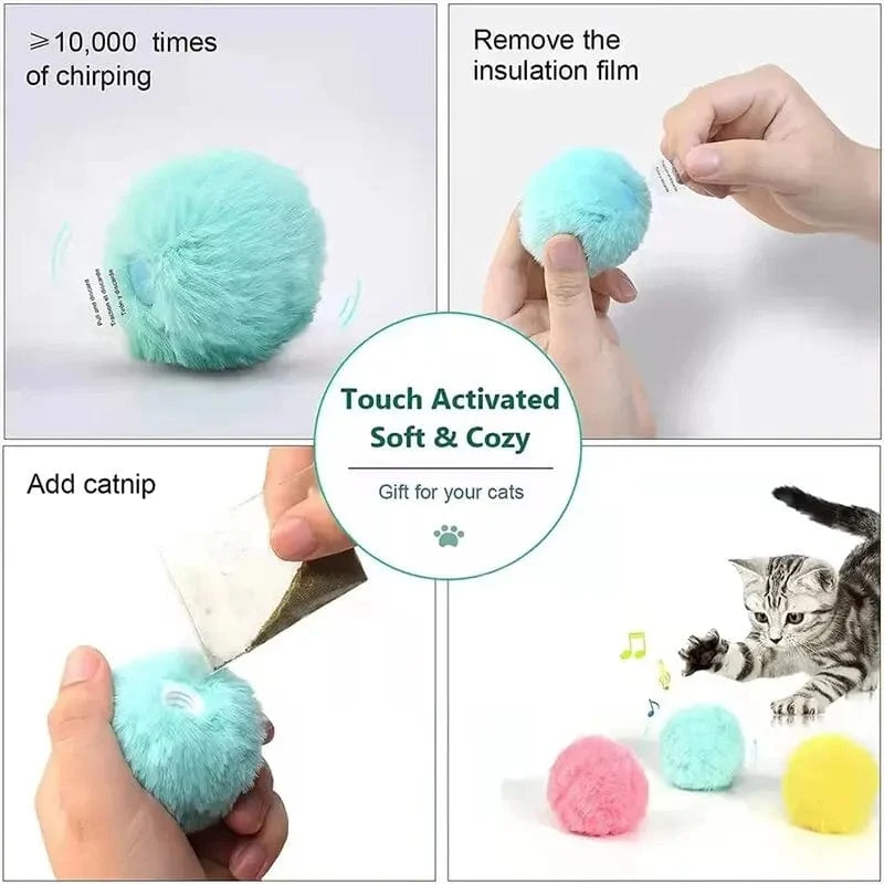 Interaktiver Ball Smart Cat Toys Plüsch Elektrisches Katzenminzen-Trainingsspielzeug Kätzchen Touch Sounding Haustierprodukt Quietschspielzeug Ball