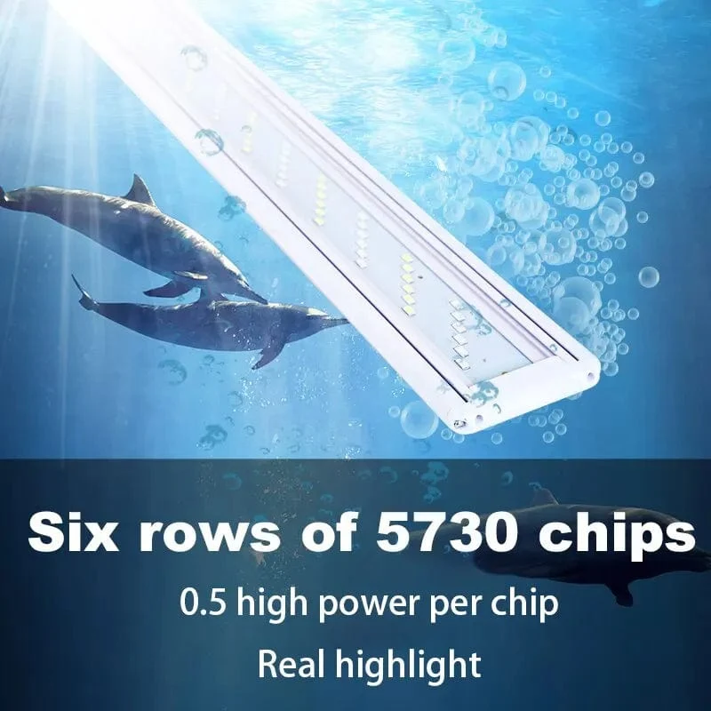 WRGB Neue 6-reihige, superschlanke LED-Aquariumbeleuchtung, Wasserpflanzenlicht, 18–48 cm, erweiterbare, dimmbare Clip-on-Lampe für Aquarien, EU