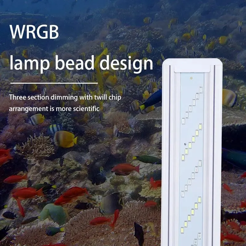 WRGB Neue 6-reihige, superschlanke LED-Aquariumbeleuchtung, Wasserpflanzenlicht, 18–48 cm, erweiterbare, dimmbare Clip-on-Lampe für Aquarien, EU