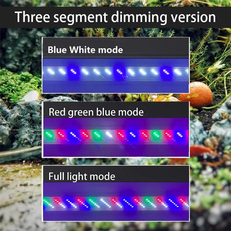 WRGB Neue 6-reihige, superschlanke LED-Aquariumbeleuchtung, Wasserpflanzenlicht, 18–48 cm, erweiterbare, dimmbare Clip-on-Lampe für Aquarien, EU