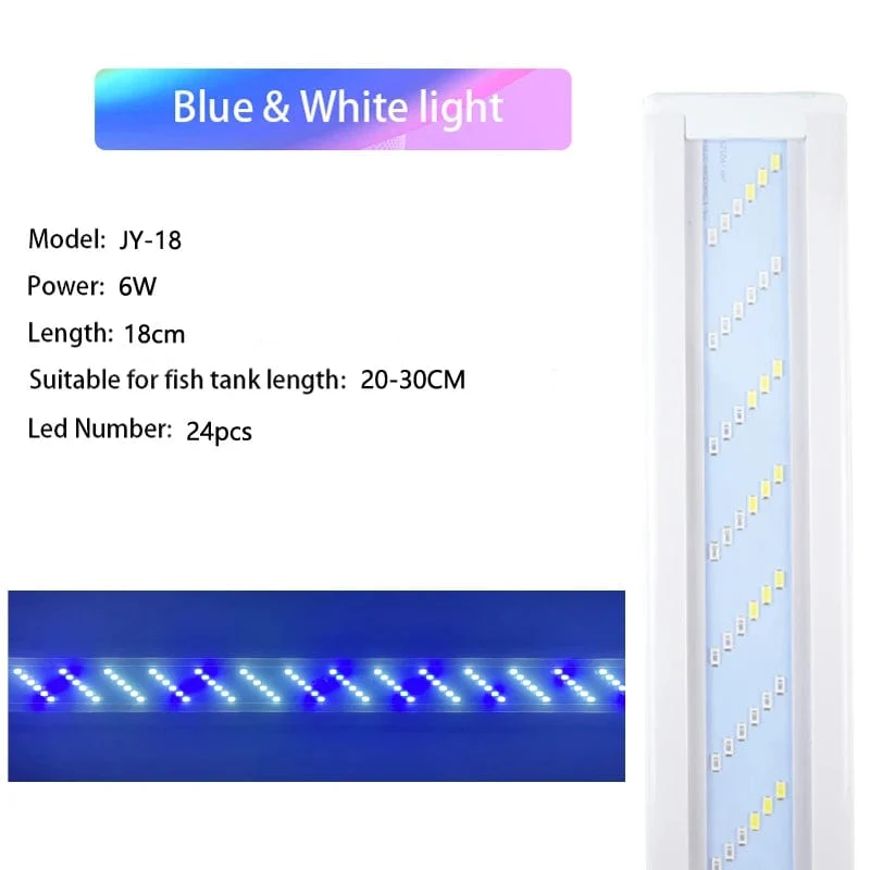 WRGB Neue 6-reihige, superschlanke LED-Aquariumbeleuchtung, Wasserpflanzenlicht, 18–48 cm, erweiterbare, dimmbare Clip-on-Lampe für Aquarien, EU