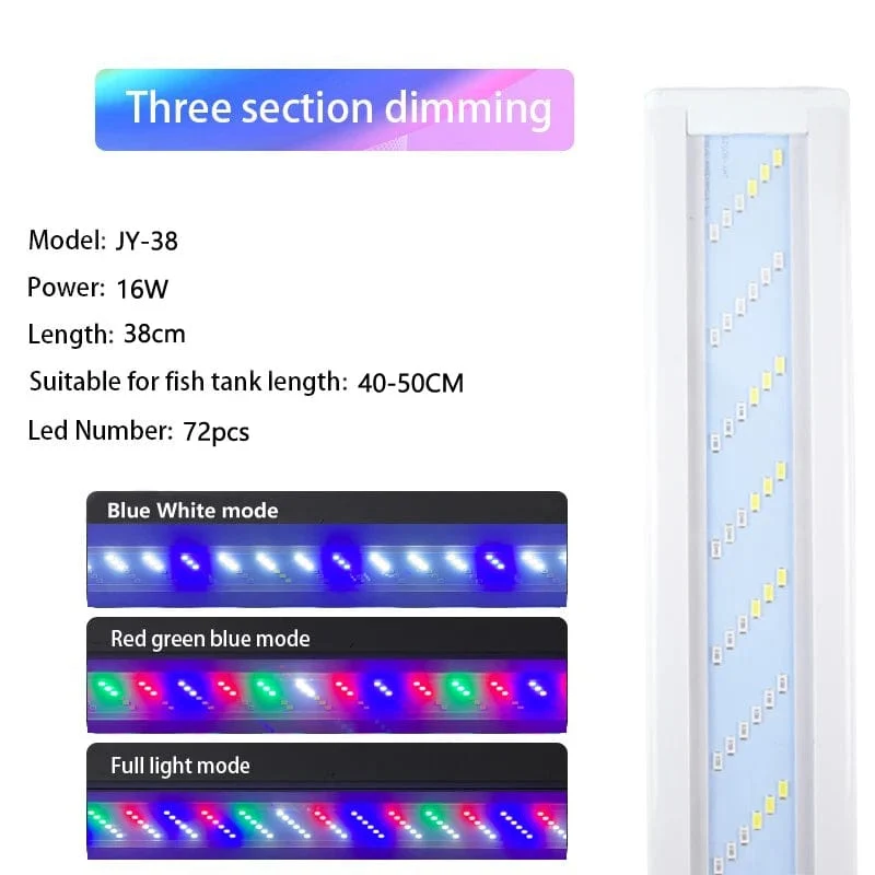WRGB Neue 6-reihige, superschlanke LED-Aquariumbeleuchtung, Wasserpflanzenlicht, 18–48 cm, erweiterbare, dimmbare Clip-on-Lampe für Aquarien, EU