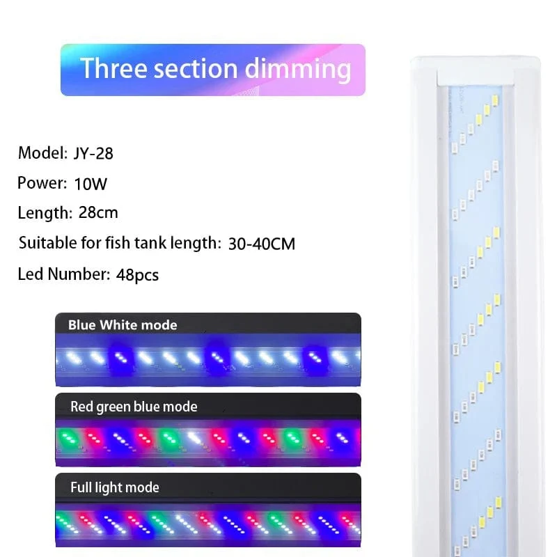 WRGB Neue 6-reihige, superschlanke LED-Aquariumbeleuchtung, Wasserpflanzenlicht, 18–48 cm, erweiterbare, dimmbare Clip-on-Lampe für Aquarien, EU