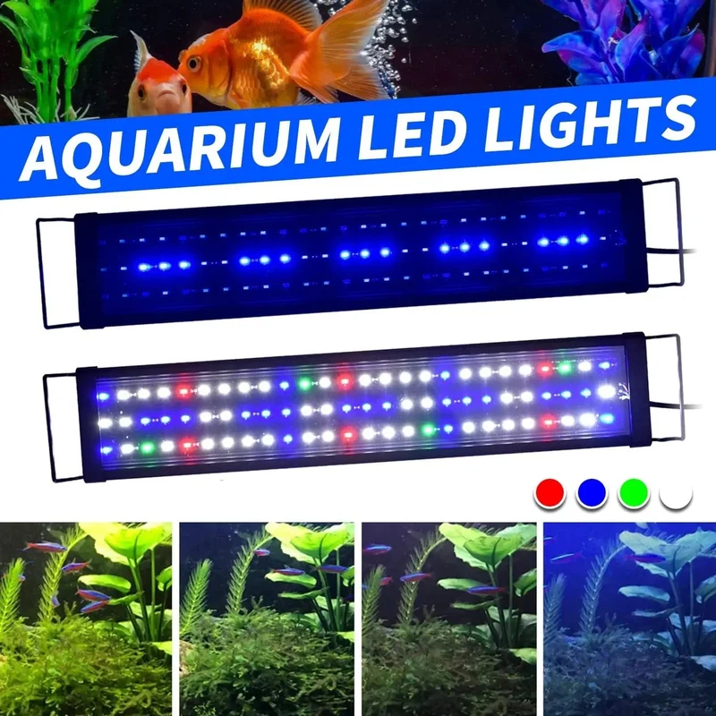 Aquarium-LED-Licht, superschlank, für Aquarien, Wasserpflanzen, Wachstumsbeleuchtung, wasserdicht, hell, Clip-Lampe, blaue LED, 18–58 cm für Aquarien