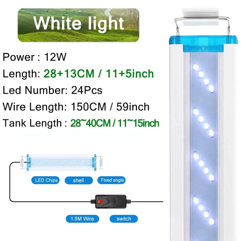 Aquarium-LED-Licht, superschlank, für Aquarien, Wasserpflanzen, Wachstumsbeleuchtung, wasserdicht, hell, Clip-Lampe, blaue LED, 18–58 cm für Aquarien