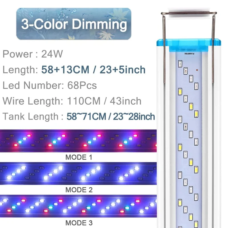 Aquarium-LED-Licht, superschlank, für Aquarien, Wasserpflanzen, Wachstumsbeleuchtung, wasserdicht, hell, Clip-Lampe, blaue LED, 18–58 cm für Aquarien