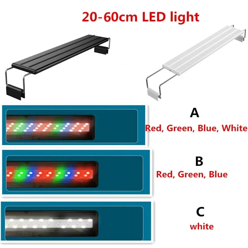 20 cm – 60 cm Superschlanke LED-Aquarienbeleuchtung, Licht für Wasserpflanzen, erweiterbar, wasserdicht, zum Anklipsen, Lampe für Aquarium, 110 V – 240 V