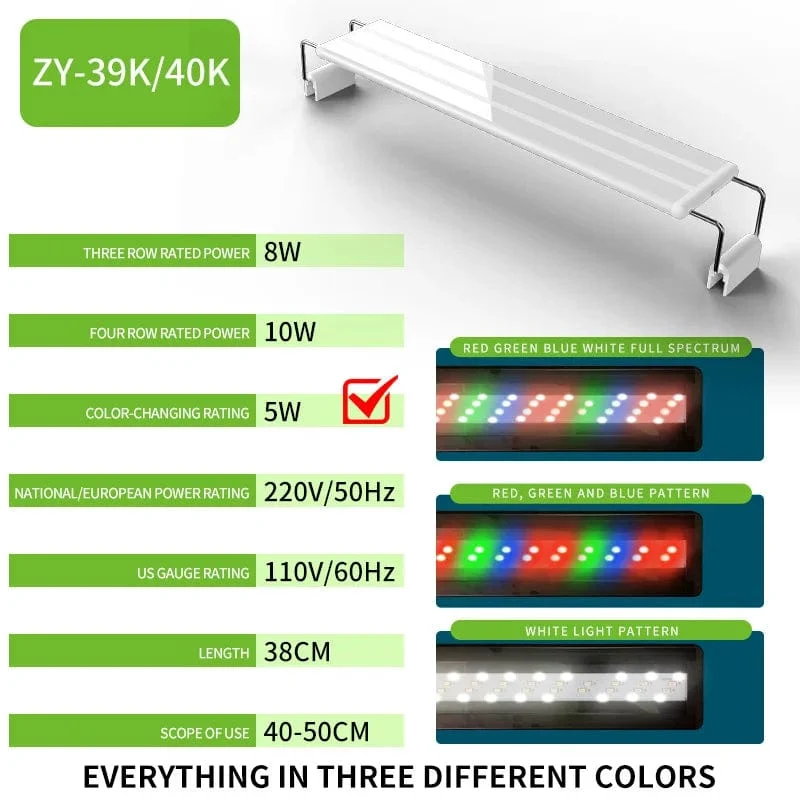 20 cm – 60 cm Superschlanke LED-Aquarienbeleuchtung, Licht für Wasserpflanzen, erweiterbar, wasserdicht, zum Anklipsen, Lampe für Aquarium, 110 V – 240 V