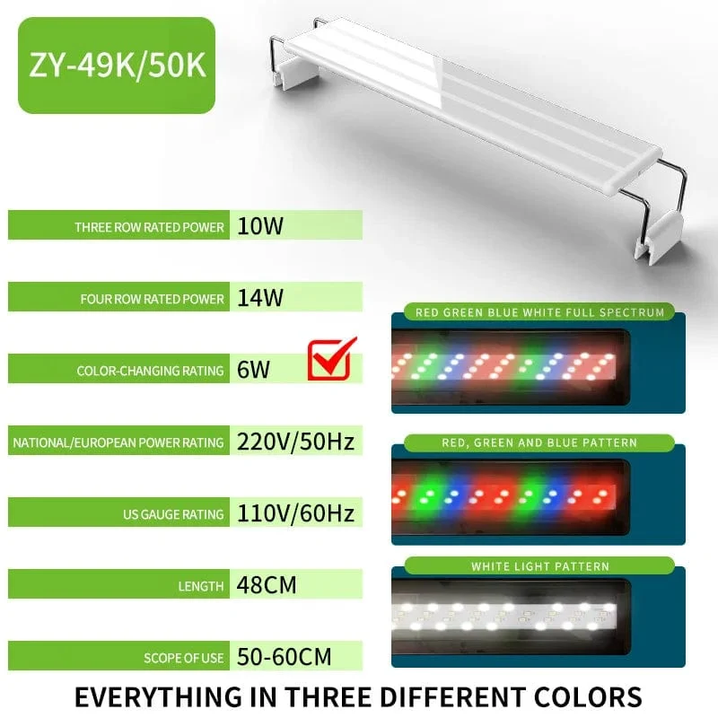 20 cm – 60 cm Superschlanke LED-Aquarienbeleuchtung, Licht für Wasserpflanzen, erweiterbar, wasserdicht, zum Anklipsen, Lampe für Aquarium, 110 V – 240 V
