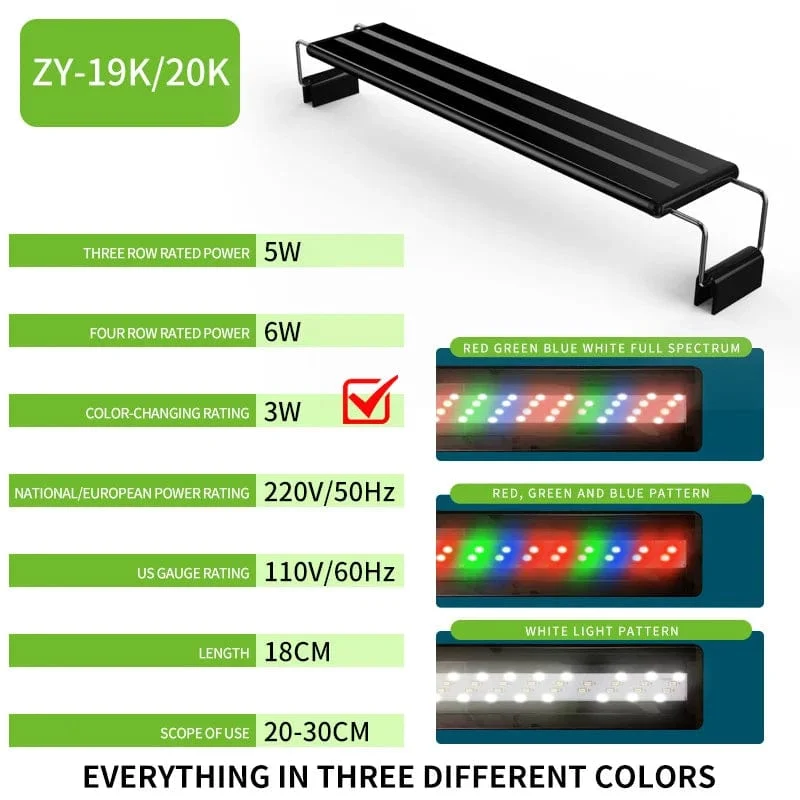 20 cm – 60 cm Superschlanke LED-Aquarienbeleuchtung, Licht für Wasserpflanzen, erweiterbar, wasserdicht, zum Anklipsen, Lampe für Aquarium, 110 V – 240 V