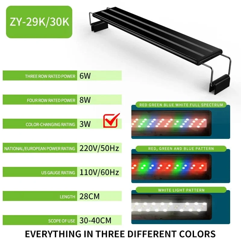 20 cm – 60 cm Superschlanke LED-Aquarienbeleuchtung, Licht für Wasserpflanzen, erweiterbar, wasserdicht, zum Anklipsen, Lampe für Aquarium, 110 V – 240 V