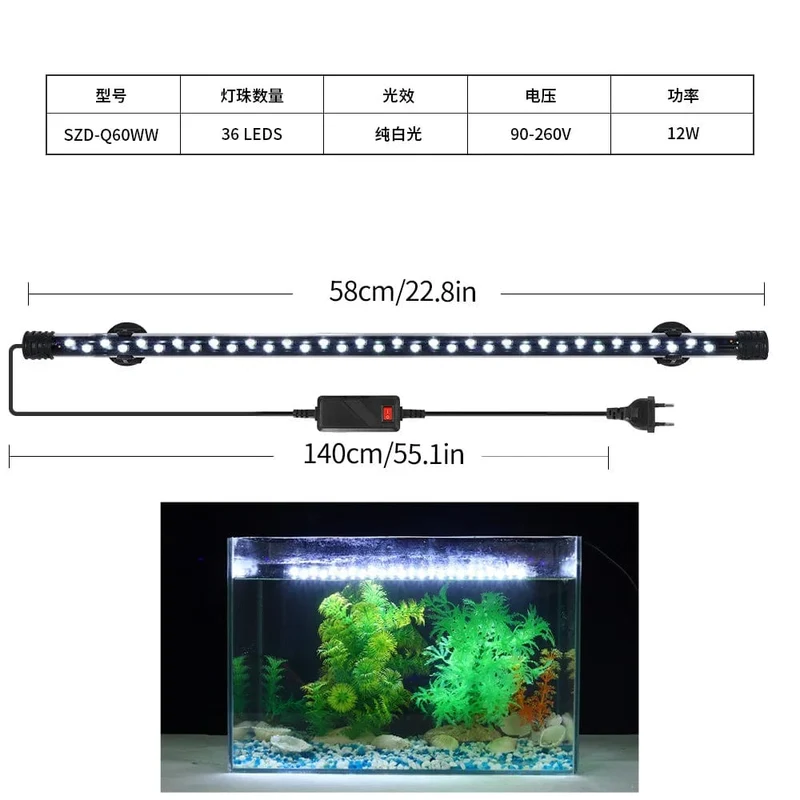 Aquarium Licht LED Pflanze Wachsen Lampe Wasserdicht Aquarium Licht 18-58CM Unterwasser Aquarien Dekor Beleuchtung 90-260V 5730chip