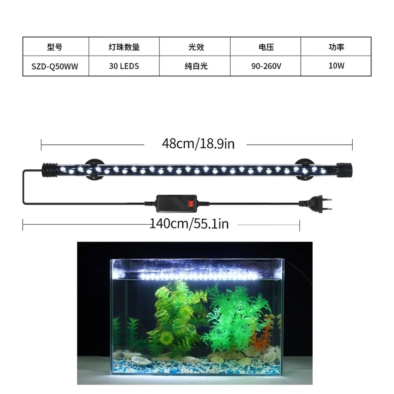 Aquarium Licht LED Pflanze Wachsen Lampe Wasserdicht Aquarium Licht 18-58CM Unterwasser Aquarien Dekor Beleuchtung 90-260V 5730chip