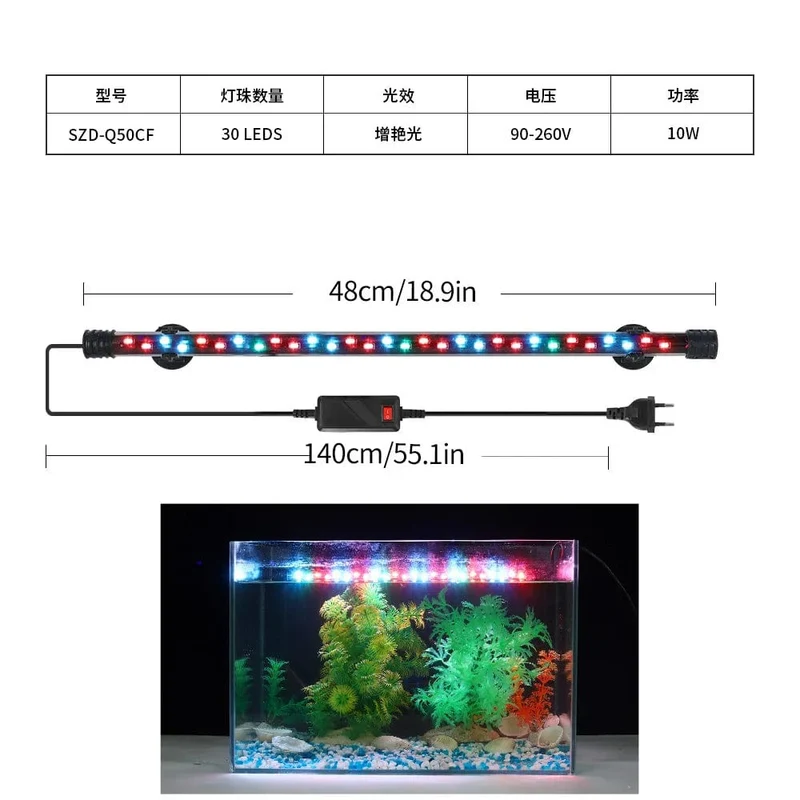 Aquarium Licht LED Pflanze Wachsen Lampe Wasserdicht Aquarium Licht 18-58CM Unterwasser Aquarien Dekor Beleuchtung 90-260V 5730chip
