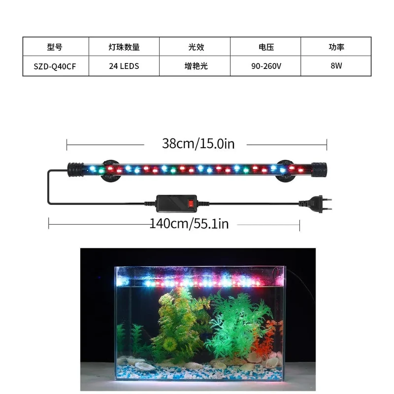 Aquarium Licht LED Pflanze Wachsen Lampe Wasserdicht Aquarium Licht 18-58CM Unterwasser Aquarien Dekor Beleuchtung 90-260V 5730chip