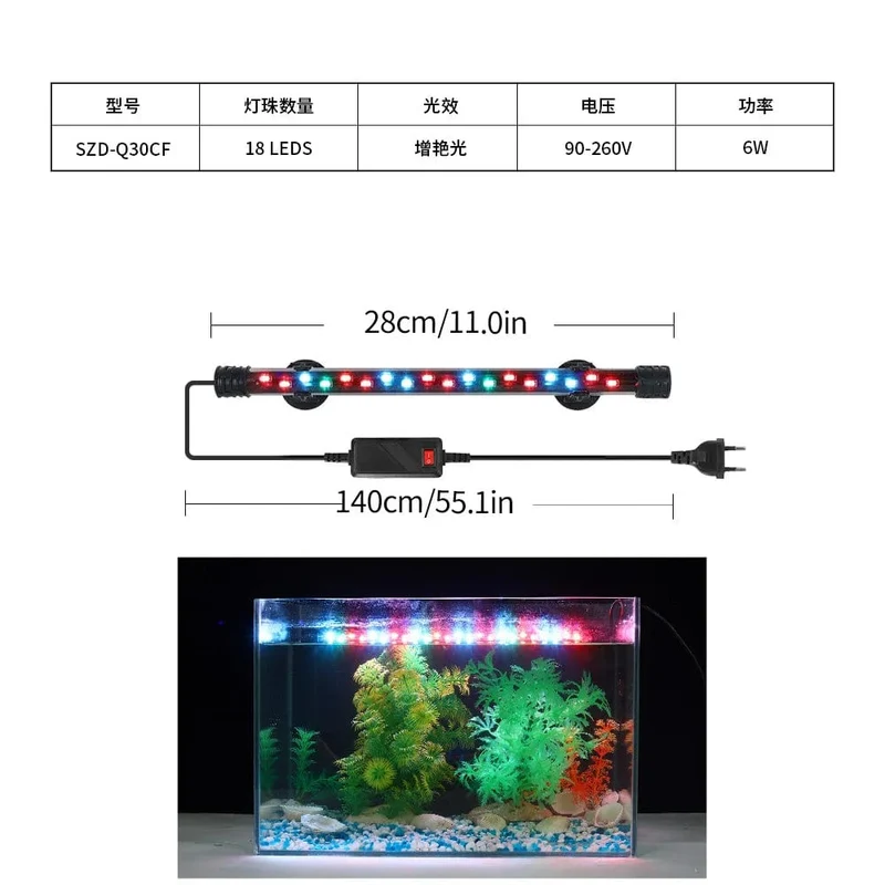 Aquarium Licht LED Pflanze Wachsen Lampe Wasserdicht Aquarium Licht 18-58CM Unterwasser Aquarien Dekor Beleuchtung 90-260V 5730chip