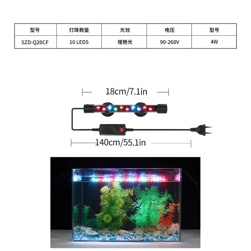 Aquarium Licht LED Pflanze Wachsen Lampe Wasserdicht Aquarium Licht 18-58CM Unterwasser Aquarien Dekor Beleuchtung 90-260V 5730chip