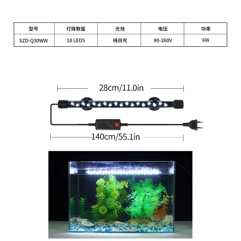 Aquarium Licht LED Pflanze Wachsen Lampe Wasserdicht Aquarium Licht 18-58CM Unterwasser Aquarien Dekor Beleuchtung 90-260V 5730chip