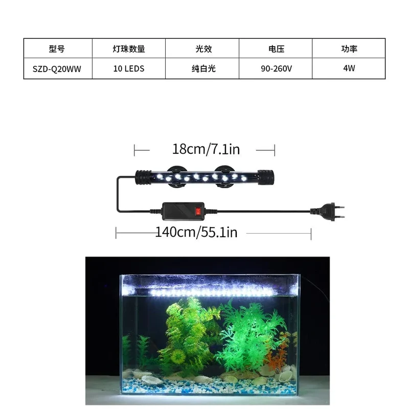 Aquarium Licht LED Pflanze Wachsen Lampe Wasserdicht Aquarium Licht 18-58CM Unterwasser Aquarien Dekor Beleuchtung 90-260V 5730chip