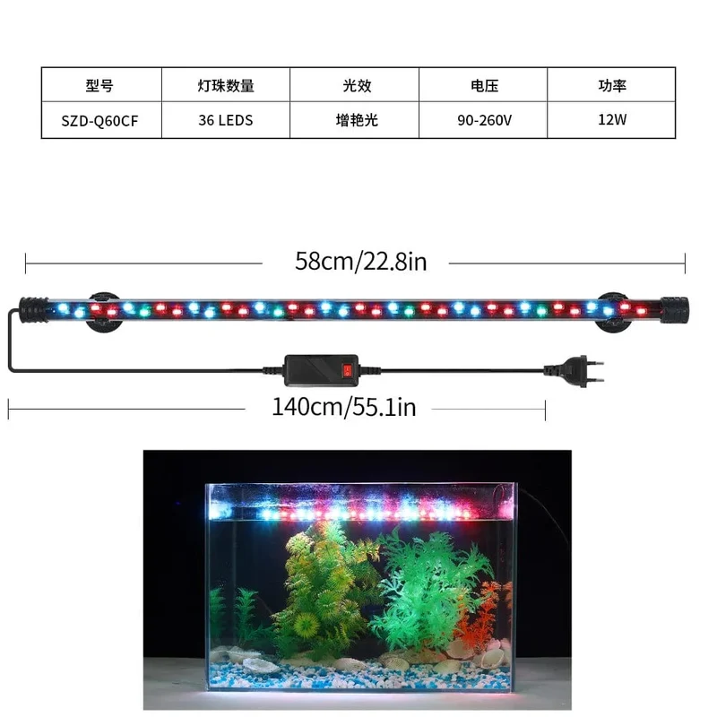 Aquarium Licht LED Pflanze Wachsen Lampe Wasserdicht Aquarium Licht 18-58CM Unterwasser Aquarien Dekor Beleuchtung 90-260V 5730chip