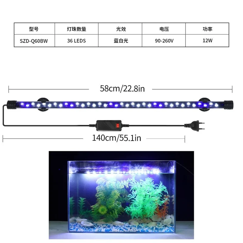 Aquarium Licht LED Pflanze Wachsen Lampe Wasserdicht Aquarium Licht 18-58CM Unterwasser Aquarien Dekor Beleuchtung 90-260V 5730chip