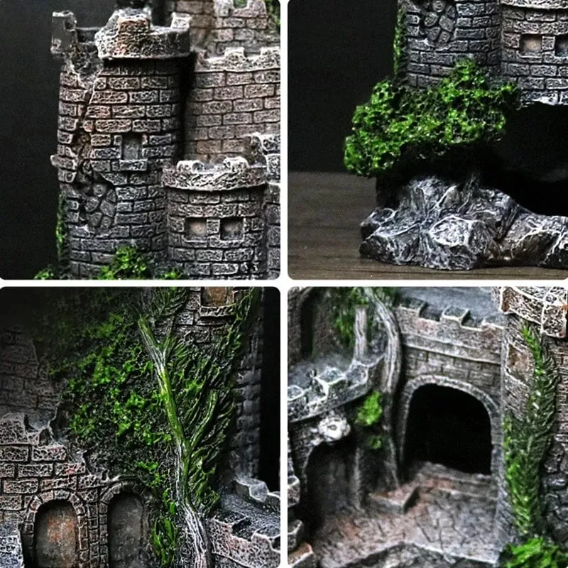 Kreative Schlossform Aquarium Ornamente Dekoration Landschaftsbau Harz Steingarten Aquarium Harz Steingarten Heim Handwerk Ornamente D9262